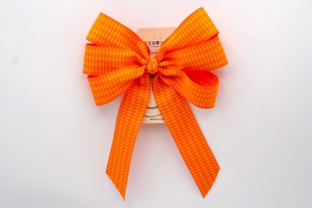 Orange Unique Checkered Design 6 Loops with Knot Ribbon Bow_BW638-K1750-361